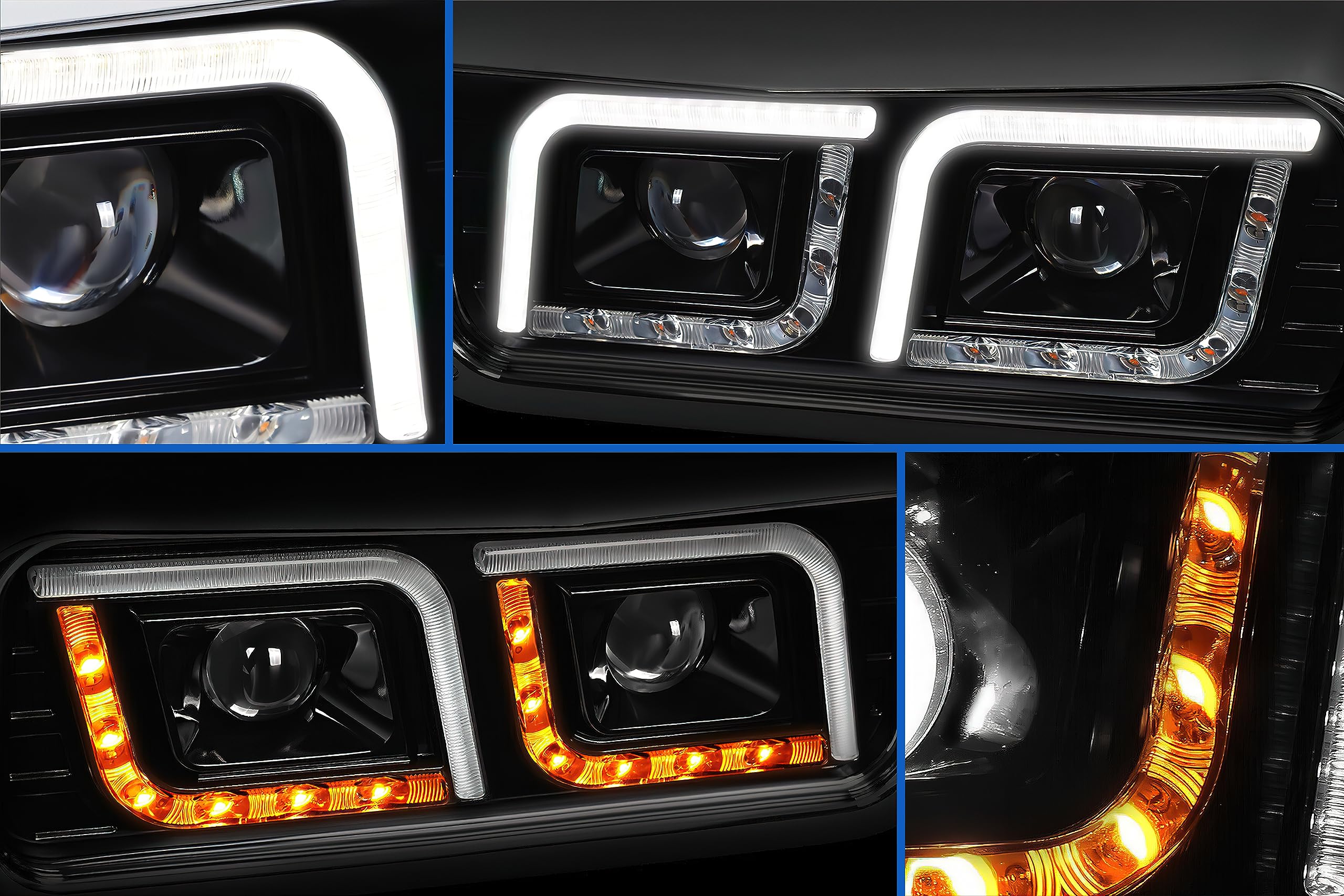 Amazon.com: KOZAK LED DRL DUAL Black Projector Headlights Set Pair
